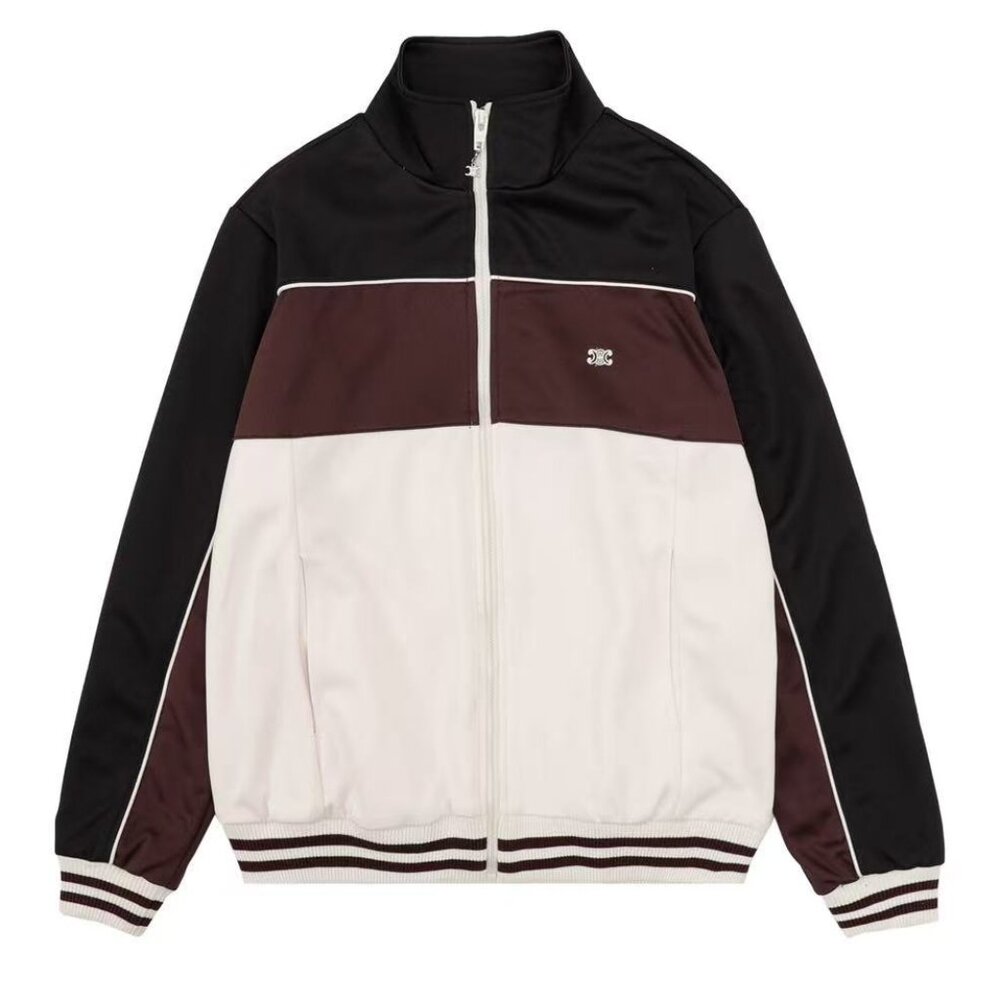 Celine Chocolate Patchwork Stand-Up Collar Baseba… - image 1